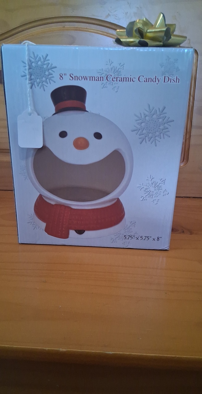8" Snowman Ceramic Candy Dish - White and Red
